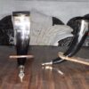 DRINKING HORN WITH WOODEN STAND
