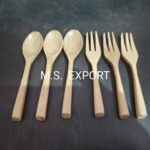 Beech wood brown spoon and folk set 6 pcs